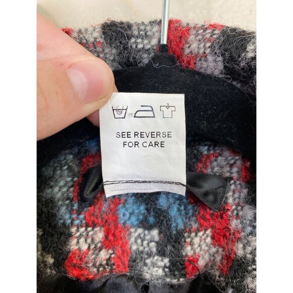 Pixie Wool-Blend Plaid Peacoat Womens S Red/Black Button Up Long Sleeve Coat - Picture 4 of 7